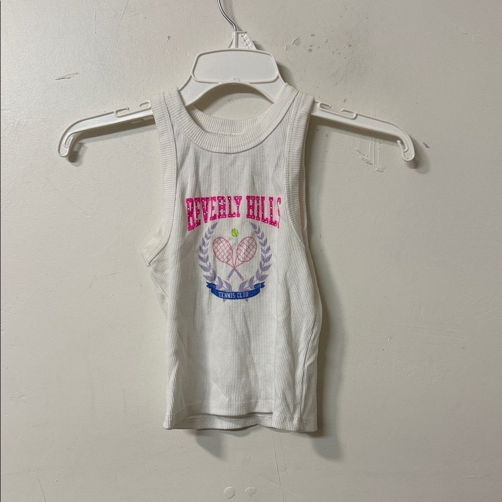 btween White Tank Top with Pink and Blue Graphic